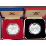 UK ROYAL MINT 1977 JUBILEE SILVER PROOF CROWN AND 1997 GOLDEN WEDDING 5 POUND SILVER PROOF COIN BOTH