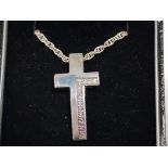 BOXED SILVER AND STONE SET CROSS PENDANT AND CHAIN, 14G GROSS
