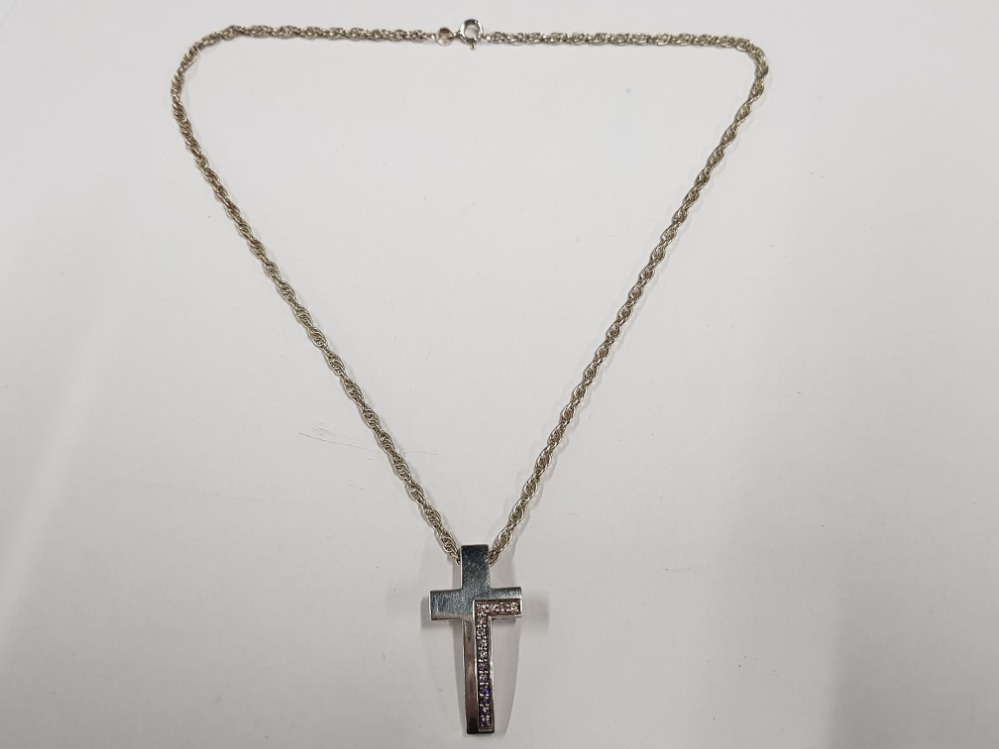 BOXED SILVER AND STONE SET CROSS PENDANT AND CHAIN, 14G GROSS - Image 2 of 2