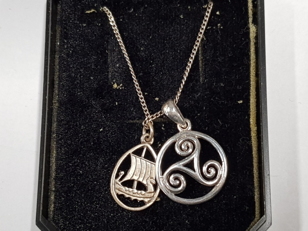 SILVER CELTIC PENDANT AND NORWAY PENDANT WITH CHAIN, 6.5G