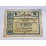 NORTH OF SCOTLAND BANK LTD 1 POUND BANKNOTE DATED 1-3-1910, SERIES A 0029-0276, PICK S629, SMALL