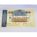 ROYAL BANK OF SCOTLAND 20 POUNDS BANKNOTE DATED 1-5-1957, SERIES G6-1114, PICK 319C, VF, TINY SPOTS