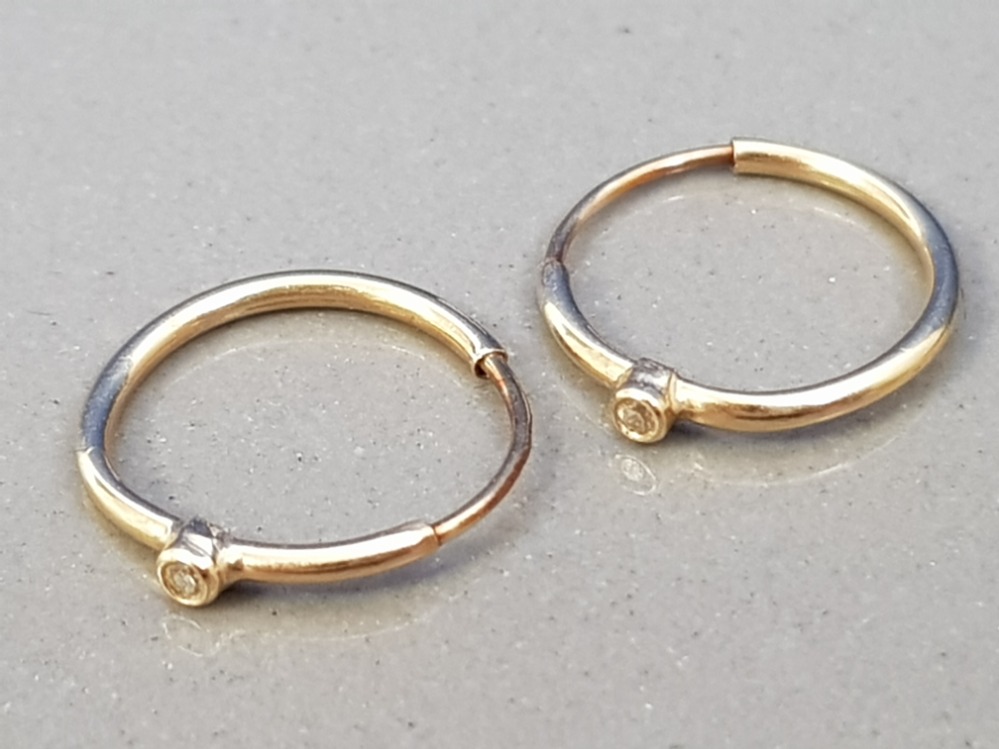 14CT GOLD AND DIAMOND SET HOOP EARRINGS, 0.5G