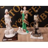 COALPORT FIGURINE ART DECO LADY WITH DOG TOGETHER WITH 2 MORE OF THE SAME STYLE, MADE IN ITALY