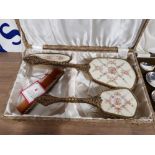 A REGENT VANITY SET AND TWO SILVER PLATED CANTEENS ONE BY WALKER AND HALL