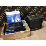 BOSTON GUITAR AMP WITH 2 BOXED LANDLINE PHONES, FREEVIEW BOX, BENSON TRANSISTOR RADIO