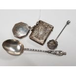SILVER MATCH SAFE BIRMINGHAM 1923 MAKER RUBBED, TOGETHER WITH SILVER APOSTLE SPOON BIRMINGHAM 1911