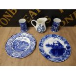 A PAIR OF BLUE AND WHITE VASES BY CAULDON PLACE WILLOW PATTERN JUG ROYAL DOULTON SHAKESPEARE PLATE