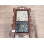 LATE VICTORIAN OAK FRAMED WALL CLOCK WITH MOTHER AND DAUGHTER INLAID TO THE DOOR, WITH PENDULUM SAS