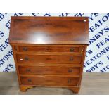 20TH CENTURY INLAID YEW WOOD BUREAU THE FLAP OPENING TO REVAIL GREEN LEATHER INTERIOR 84 X 97 X
