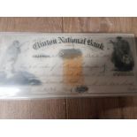 CLINTON NATIONAL BANK NJ 1867 CIVIL WAR OBSOLETE BANK CHECK