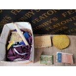 LARGE BOX OF FABRIC CONTAINING 3 SEWING BOXES AND THREADS