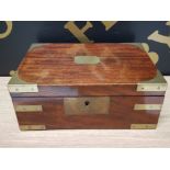 ANTIQUE MAHOGANY BRASS BOUND JEWELLERY BOX PLUS CONTENTS LADYS WRISTWATCH AND COSTUME JEWELLERY
