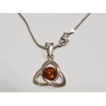 SILVER AND AMBER PENDANT AND CHAIN 7.1 GRAMS