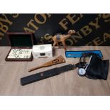 COLLECTABLES TO INCLUDE DOMINOES BONE TRINKET BOX RAZOR SHARPENER BLOOD PRESSURE TESTER