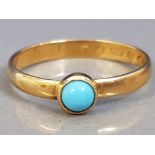 ANTIQUE VICTORIAN 1874 - 22CT GOLD AND TURQUOISE RING, SIZE N 2.1G