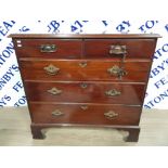 19TH CENTURY MAHOGANY CHEST OF 2 SHORT AND 3 LONG DRAWS RAISED ON BRACKET FEET 95 X 89 X 53CM