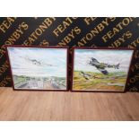 2 LARGE FRAMED OIL PAINTINGS MILITARY AVIATION