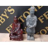 HIGHLY CARVED FIGURE OF BUDDHA AND LARGE SOUVENIR TERRACOTTA WARRIOR