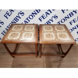 A PAIR OF GPLAN TEAK LAMP TABLES WITH INSET TILE TOPS 50 X 51 X 50CM