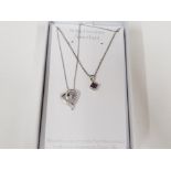 2 SILVER AND SEMI PRECIOUS AMETHYST PENDANTS ON CHAINS IN ORIGINAL GIFT BOX