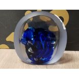 JANE CHARLES DOUBLE OPTIC BLUE OCEAN PAPERWEIGHT SCULPTURE