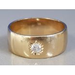 GENTS LARGE 9CT GOLD AND DIAMOND SET BAND RING, 0.2CTS BAND SIZE U, 7.1G