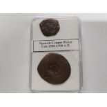 TWO MINTED SPANISH COLONIAL MARAVEDIS PIRATE COB COIN 1550-1700 A.D.