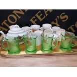 TRAY OF COMMEMORATIVE ROYALTY GLASS TANKARDS, CUPS, TEAPOT, SHAVING MUG