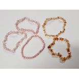 5 FRESHWATER PEARL, CITRINE AND ROSE QUARTZ BRACELETS