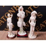 3 ART NOUVEAU FIGURINES OF LADIES WITH LAP DOGS
