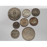 MIXED SILVER COINAGE ALL PRE DATING 1947, INCLUDES 1736 1/2 REAL SPANISH COIN