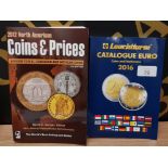 TWO COIN AND BANKNOTES REFERENCE BOOKS INCLUDES EURO COINS AND BANKNOTES PLUS NORTH AMERICAN COINS