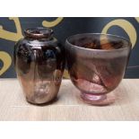 MARTIN AND YEATES CORBY CASTLE STUDIO GLASS BALUSTER VASE AND OPEN BOWL