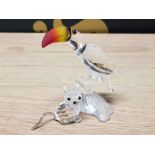 SWAROVSKI TOUCAN BIRD WITH COLOURED BEAK AND SEATED CAT