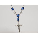 SILVER AND BLUE PASTE CROSS AND CHAIN 4.8 GRAMS