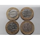 4 COLLECTABLE ANNIVERSARY 2 POUND COINS INCLUDES 2013 LONDON UNDERGROUND, 2011 KING JAMES BIBLE,