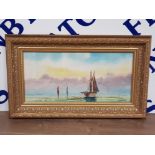 ABRAHAM HULK JUNIOR 1851-1922 SIGNED WATERCOLOUR OF SAILING BOATS IN WATERMOUTH, IN GILT FRAME