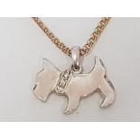 A SILVER AND DIAMANTE SCOTTIE DOG PENDANT ON AN 18INCH SILVER GILT CHAIN 4.3G GROSS