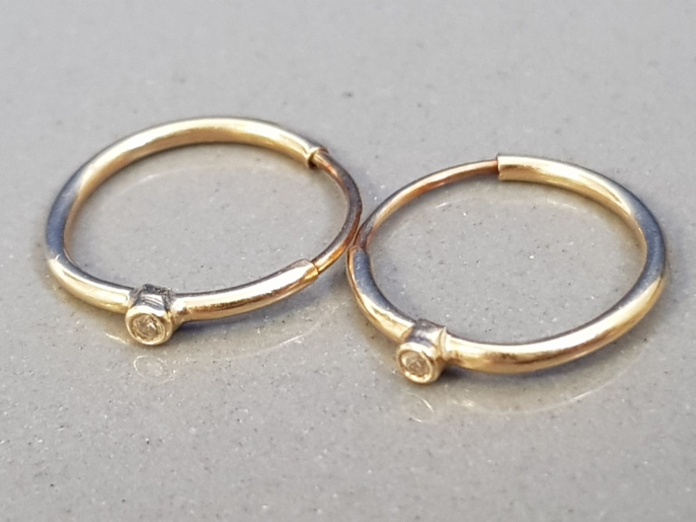 14CT GOLD AND DIAMOND SET HOOP EARRINGS, 0.5G - Image 2 of 2