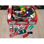 BOX OF MIXED DIE CAST VEHICLES BY CORGI, MATCHBOX ETC