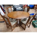 VINTAGE OLD CHARM OAK GATE TABLE AND 4 OAK OLD CHARM CHAIRS