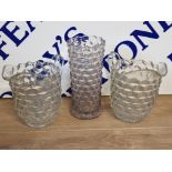 USA ART GLASS, FOSTORIA GLASS AMERICAN PATTERN PAIR OF LEMONADE PITCHERS PLUS 9.3/4 INCH SWUNG VASE