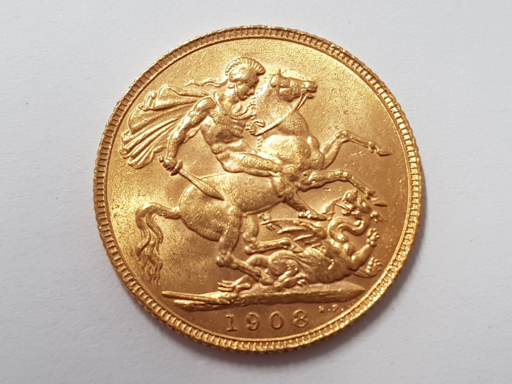 22CT YELLOW GOLD 1908 FULL SOVEREIGN COIN