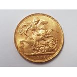 22CT YELLOW GOLD 1908 FULL SOVEREIGN COIN