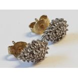9CT YELLOW GOLD AND DIAMOND PEAR SHAPED CLUSTER STUD EARRINGS, 1.3G