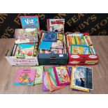 VIZ OOR WULLIE GILES AND CHILDRENS BOOKS IN THREE BOXES