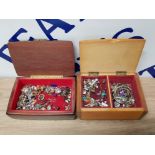 COSTUME JEWELLERY EARRINGS OF VARIOUS DESIGNS AND AGES IN TWO JEWELLERY BOXES