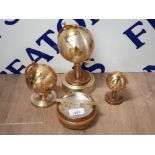 1960S DESK SET OF CLOCK LIGHTER, CIGARETTE HOLDER AND ASH TRAY IN THE FORM OF GOLD OPENING GLOBES