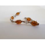 SILVER ORNATE BRACELET SET WITH AMBER